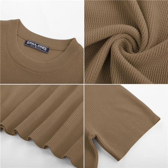 Mens Knit Crewneck T Shirt Short Sleeve Casual Textured Pullover Slim Fit - Picture 5 of 6